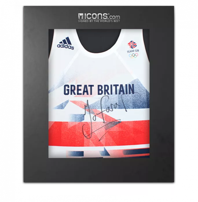 Sir Mo Farah Front Signed Team GB Running Vest In Deluxe Packaging