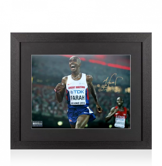 Sir Mo Farah Signed Photo In Black Wooden Frame: Beijing 2015 Men's 10 000m Gold