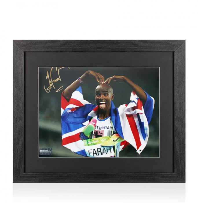 Sir Mo Farah Signed Photo In Black Wooden Frame: MoBot