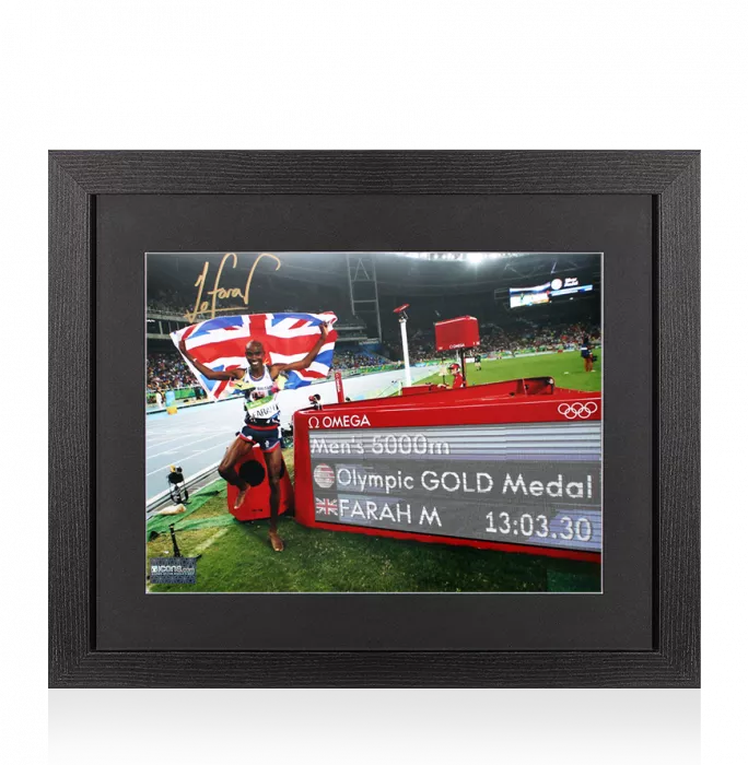Sir Mo Farah Signed Photo In Black Wooden Frame: Rio 2016 Men's 5 000m Gold