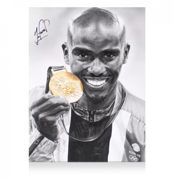 Sir Mo Farah Signed Tribute Artwork In Black Wooden Frame: Gold Medallist