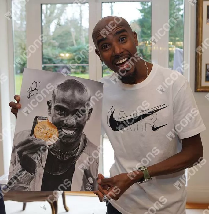 Sir Mo Farah Signed Tribute Artwork In Black Wooden Frame: Gold Medallist