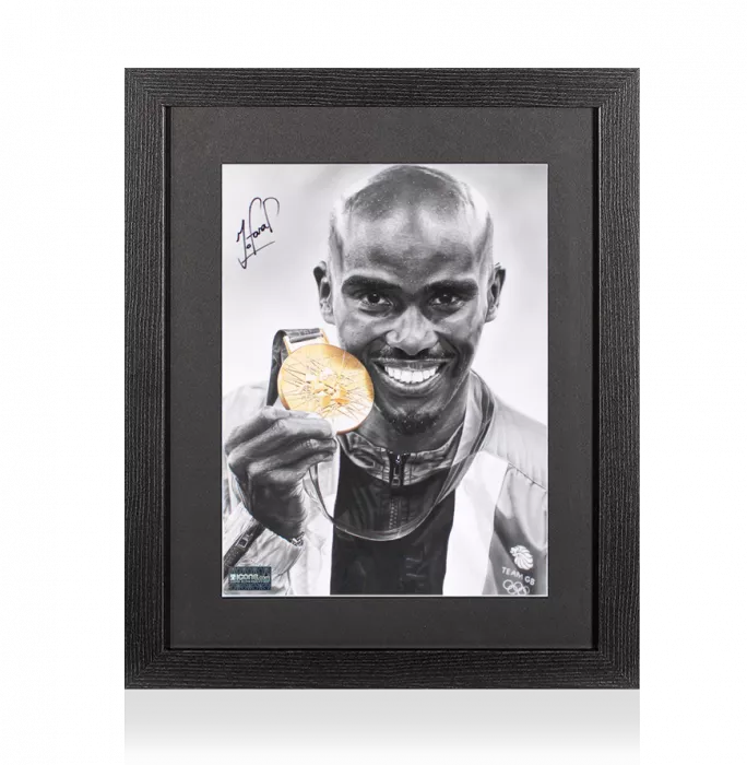 Sir Mo Farah Signed Tribute Artwork In Black Wooden Frame: Gold Medallist