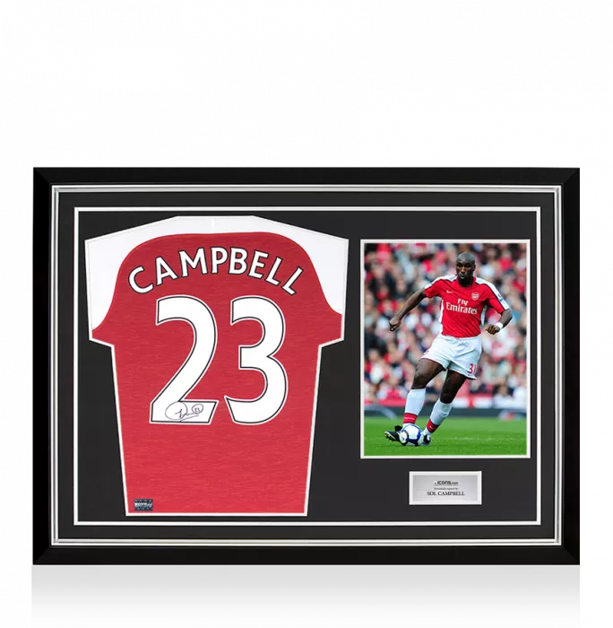 Sol Campbell Back Signed Arsenal Home Shirt In Hero Frame: Option 1