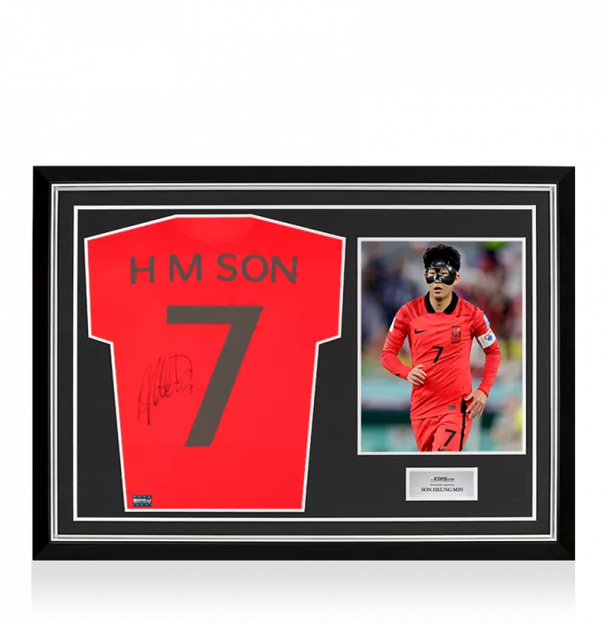 Son Heung-min Back Signed Korea Republic Retro Shirt In Hero Frame: Option 1