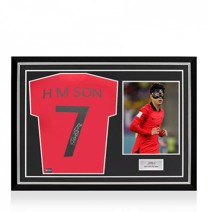 Son Heung-min Back Signed Korea Republic Retro Shirt In Hero Frame: Option 1