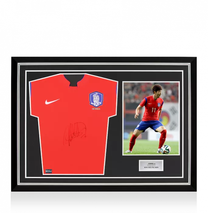 Son Heung-min Front Signed Korea Republic 2014-15 Home Shirt In Hero Frame: Option 1