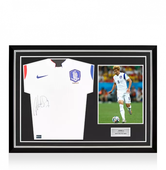 Son Heung-min Front Signed Korea Republic 2014-15 Away Shirt In Hero Frame: Option 1