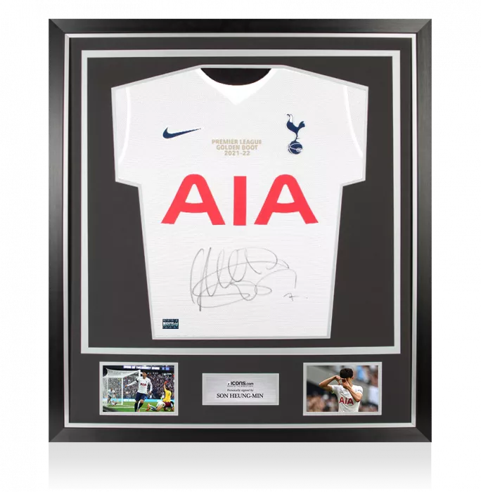 Son Heung-min Front Signed Tottenham Hotspur 2021-22 Home Shirt: 2021-22 Premier League Golden Boot Edition In Classic Frame