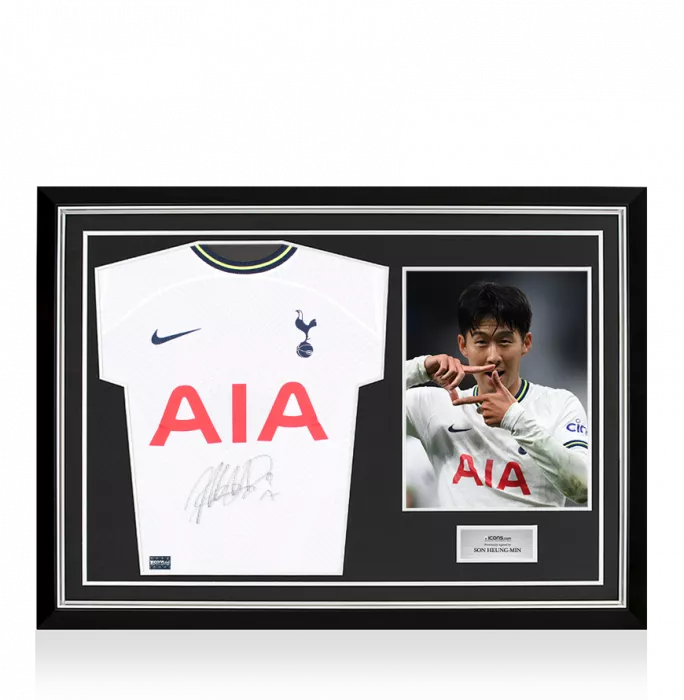 Son Heung-min Front Signed Tottenham Hotspur 2022-23 Home Shirt In Hero Frame: Option 1