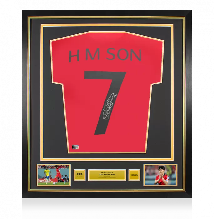 Son Heung-min Official FIFA World Cup™ Back Signed and Framed Retro Korea Republic Shirt