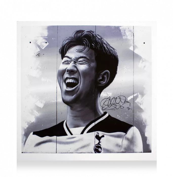 Son Heung-min Signed And Framed MurWalls Limited Edition Graffiti Art - Black & White Celebration