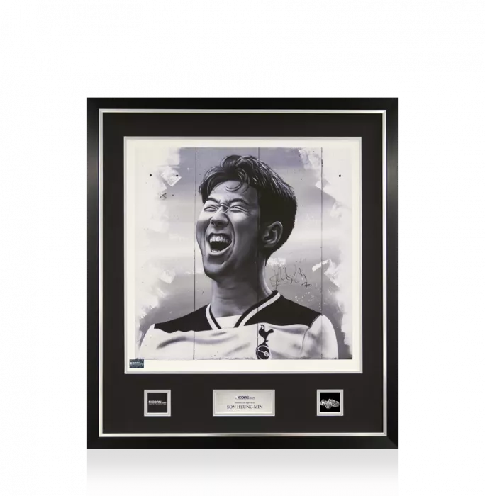 Son Heung-min Signed and Framed MurWalls Limited Edition Graffiti Art - Black & White Celebration