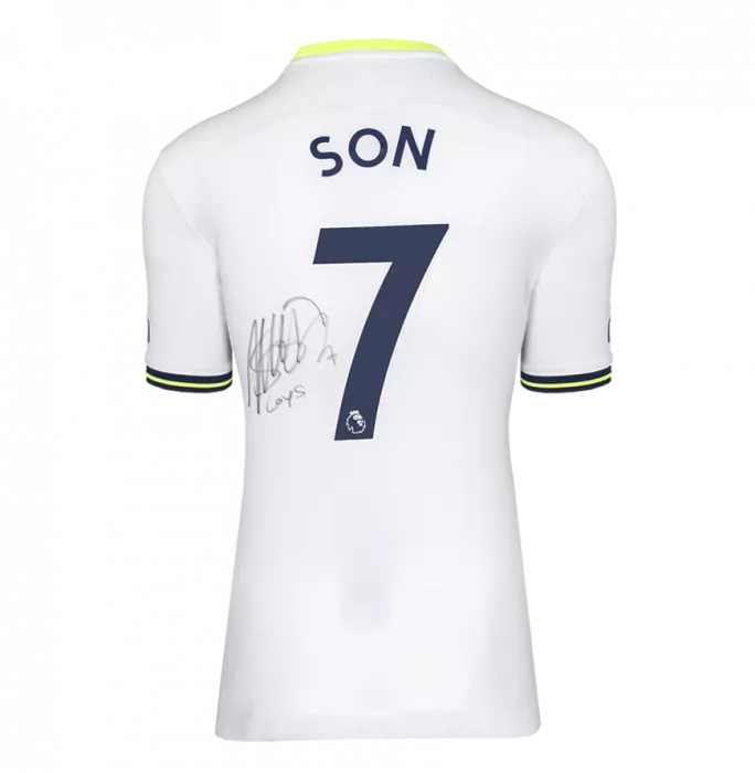 Son Heung-min Signed Tottenham Hotspur 2022-23 Home Shirt In Classic Frame: "COYS" Inscription