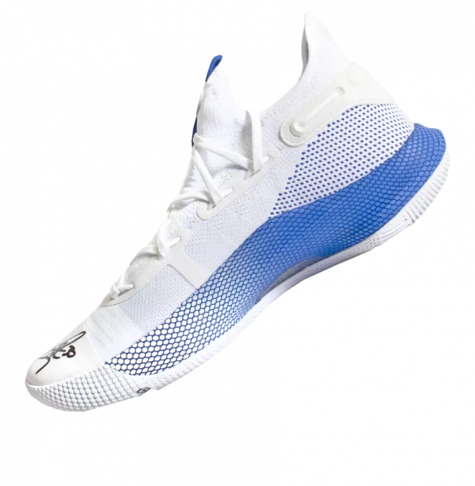 Stephen Curry Signed White And Blue Under Armour Curry 6 Basketball Sneakers