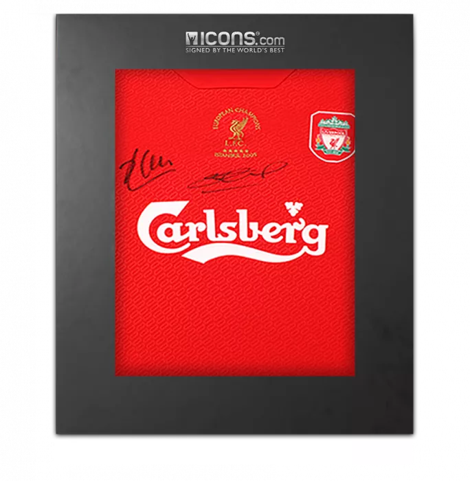 Steven Gerrard and Xabi Alonso Dual Signed Liverpool FC 2005 Home Shirt In Deluxe Packaging