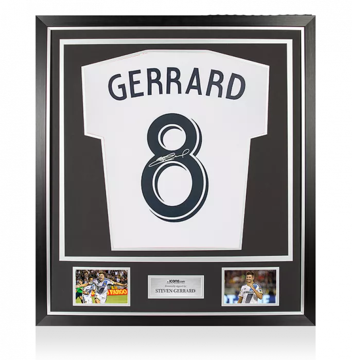 Steven Gerrard Back Signed LA Galaxy 2016-17 Home Shirt In Classic Frame