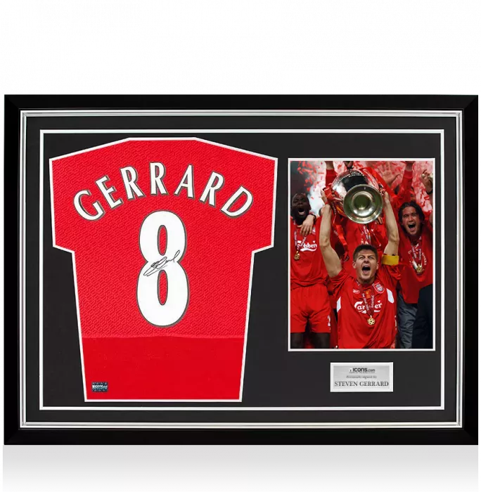 Steven Gerrard Back Signed Liverpool 2005 Home Shirt In Hero Frame: Option 1
