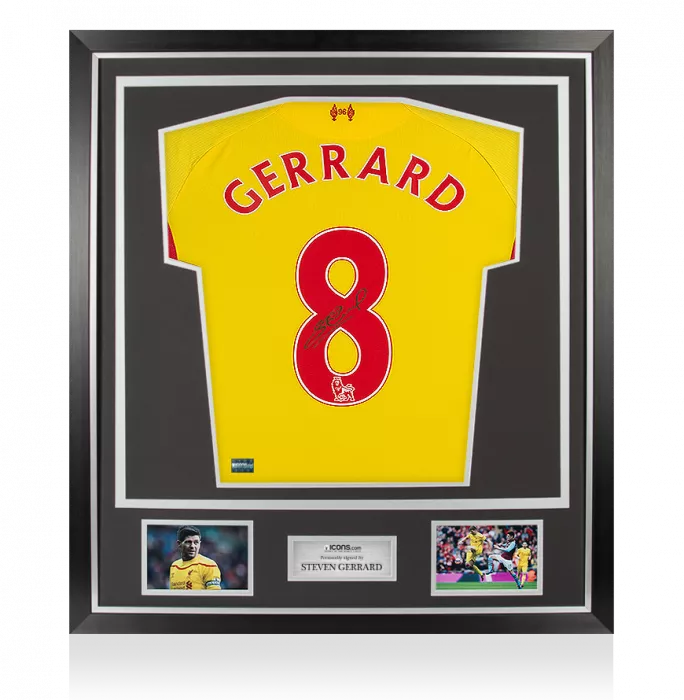 Steven Gerrard Back Signed Liverpool 2014-15 Away Shirt In Classic Frame