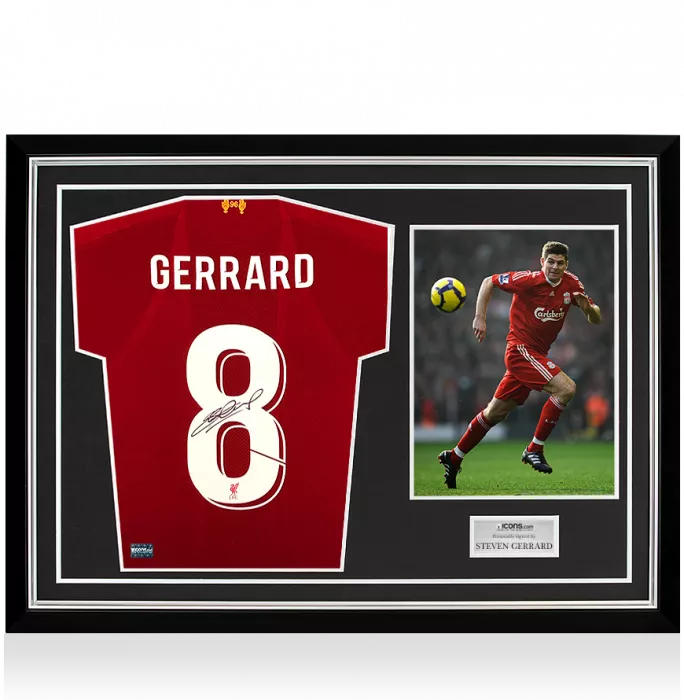 Steven Gerrard Back Signed Liverpool 2019-20 Home Shirt In Hero Frame: Option 1