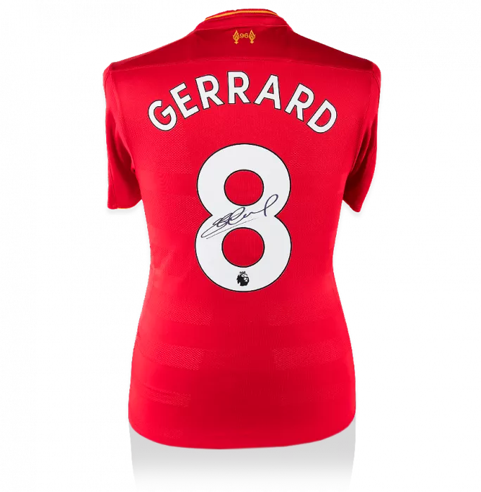 Steven Gerrard Back Signed Modern Liverpool Home Shirt With 2017-18 Premier League Numbers