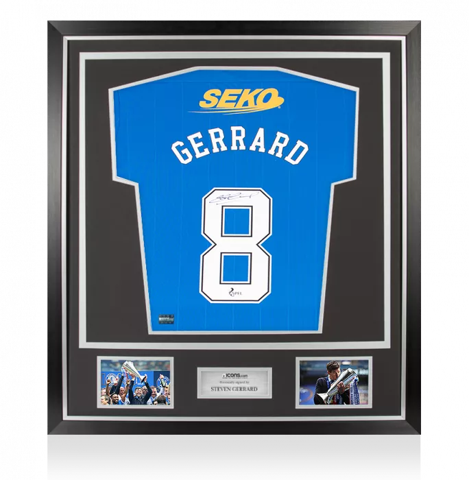 Steven Gerrard Back Signed Rangers 2021-22 Home Shirt In Classic Frame