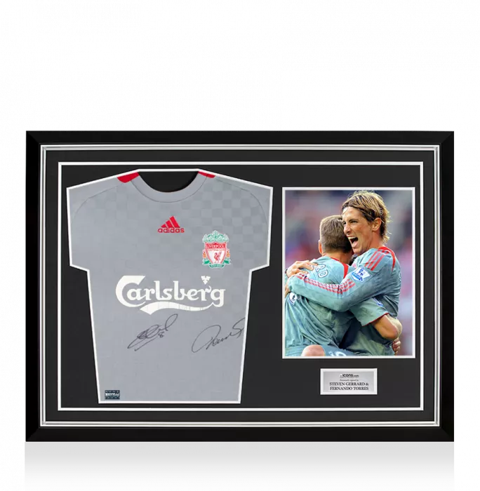 Steven Gerrard & Fernando Torres Dual Signed Liverpool FC 2008-09 Away Shirt In Hero Frame: Option 1
