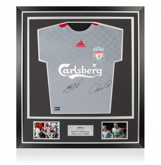 Steven Gerrard & Fernando Torres Dual Signed Liverpool FC 2008-09 Away Shirt In Classic Frame