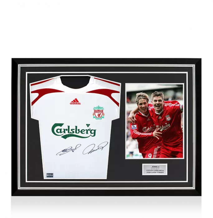 Steven Gerrard & Fernando Torres Dual Signed Liverpool FC 2007-08 Away Shirt In Hero Frame: Option 1