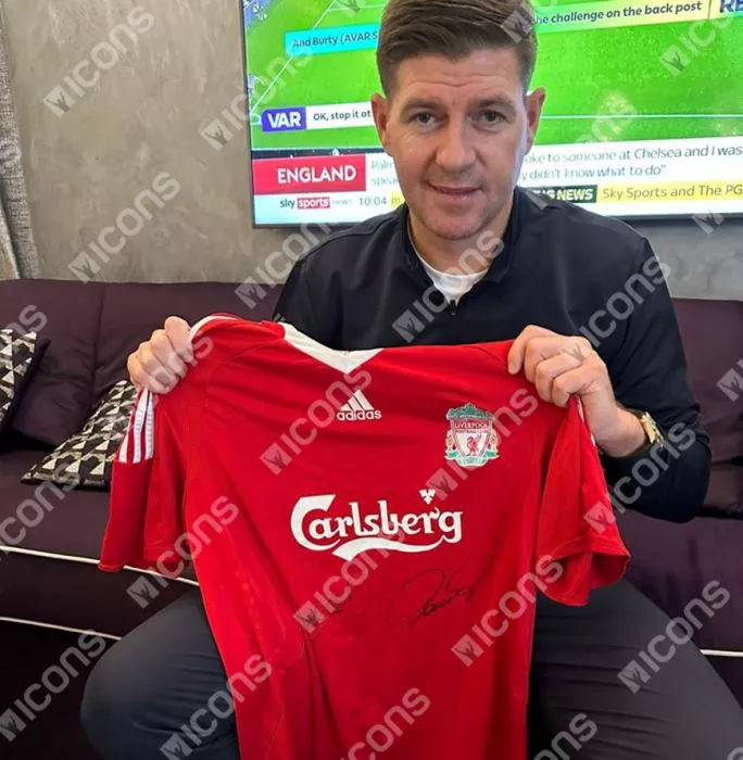 Steven Gerrard & Fernando Torres Dual Signed Liverpool FC 2008-10 Home Shirt In Hero Frame: Option 1