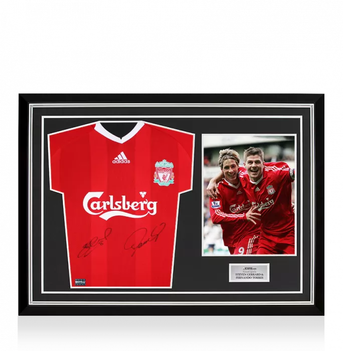 Steven Gerrard & Fernando Torres Dual Signed Liverpool FC 2008-10 Home Shirt In Hero Frame: Option 1