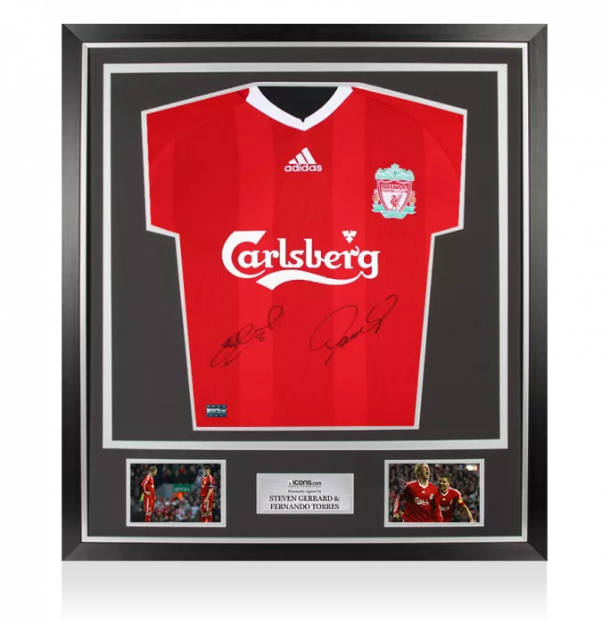 Steven Gerrard & Fernando Torres Dual Signed Liverpool FC 2008-10 Home Shirt In Classic Frame