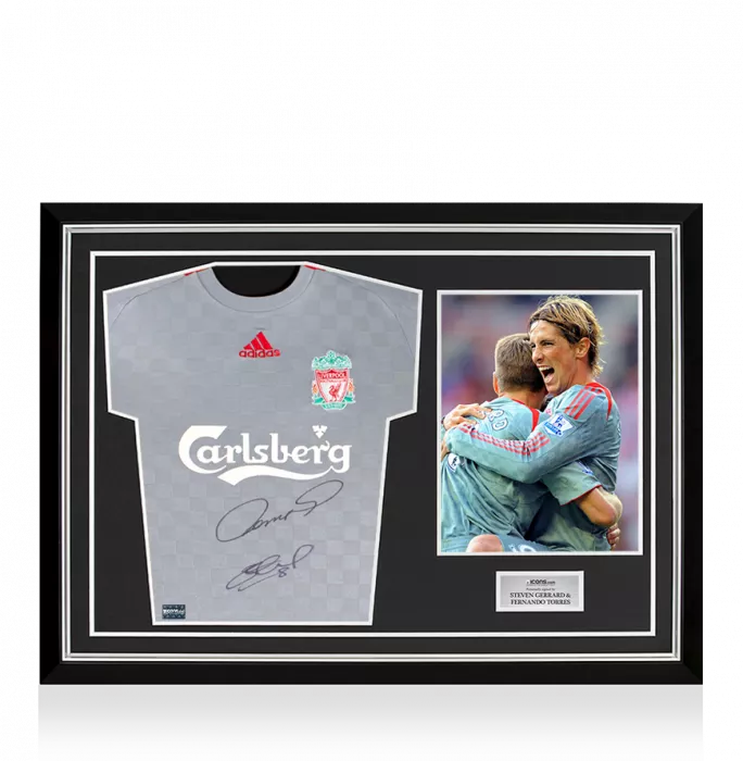 Steven Gerrard & Fernando Torres Dual Signed Liverpool FC 2008-09 Away Shirt In Hero Frame: Option 1