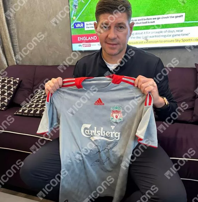 Steven Gerrard & Fernando Torres Dual Signed Liverpool FC 2008-09 Away Shirt In Classic Frame