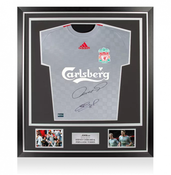 Steven Gerrard & Fernando Torres Dual Signed Liverpool FC 2008-09 Away Shirt In Classic Frame