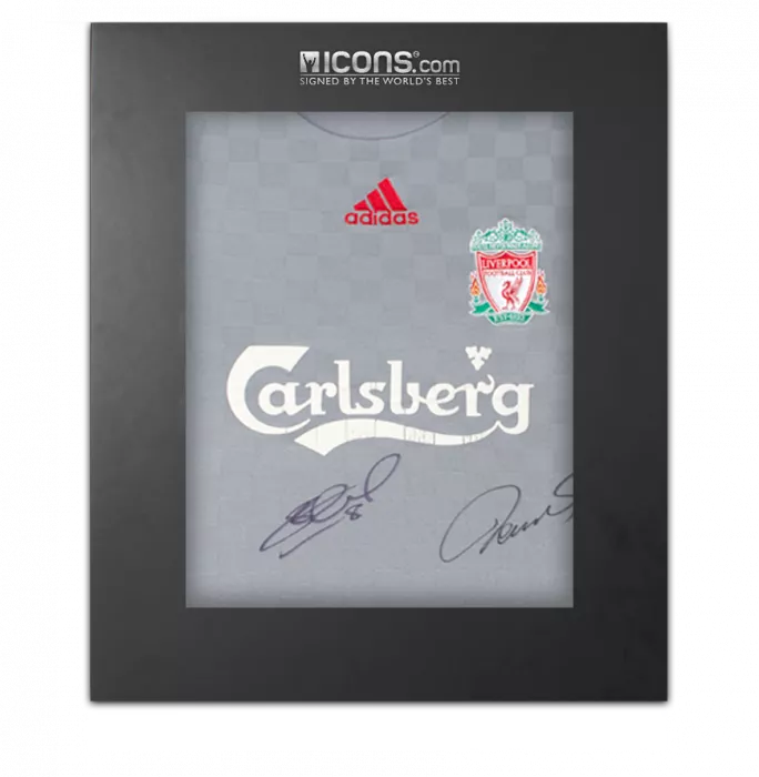 Steven Gerrard & Fernando Torres Dual Signed Liverpool FC 2008-09 Away Shirt In Deluxe Packaging