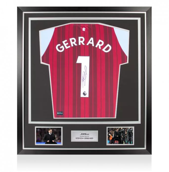 Steven Gerrard Front Signed Aston Villa 2021-22 Home Shirt In Classic Frame