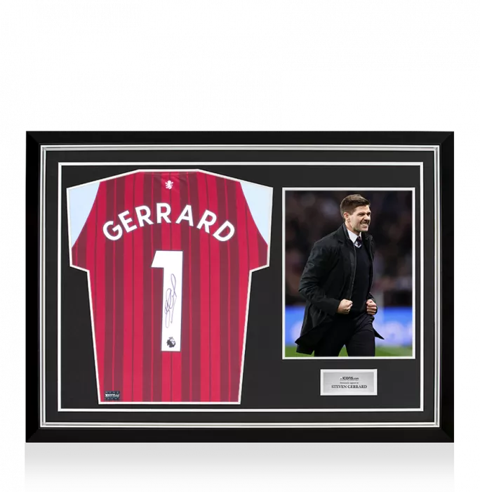 Steven Gerrard Front Signed Aston Villa 2021-22 Home Shirt In Hero Frame: Option 1
