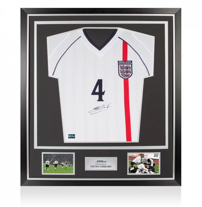 Steven Gerrard Front Signed England 2001-02 Home Shirt In Classic Frame