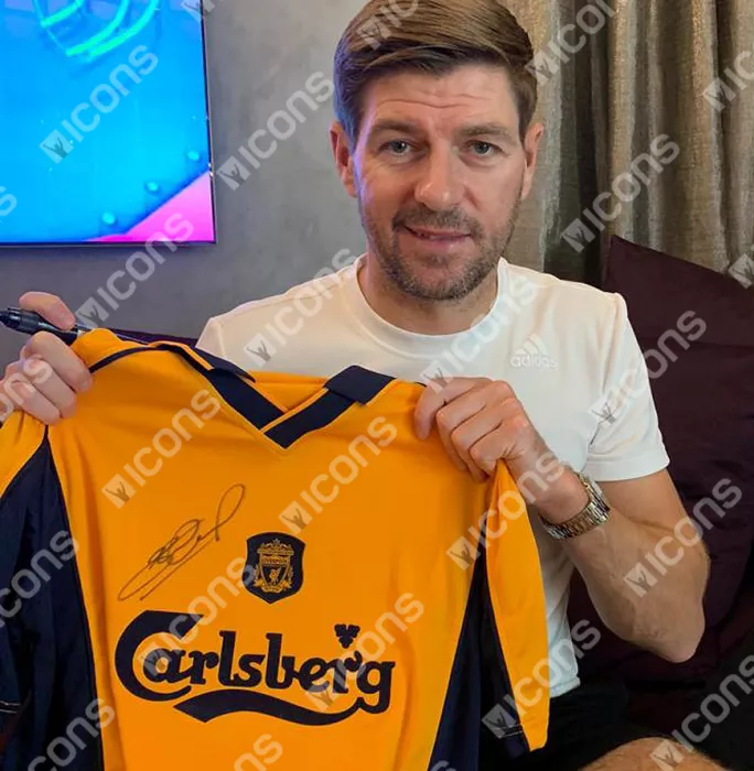 Steven Gerrard Front Signed Liverpool 2000-01 Away Shirt In Classic Frame