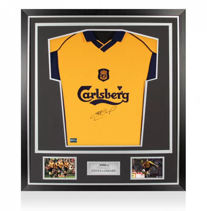 Steven Gerrard Front Signed Liverpool 2000-01 Away Shirt In Classic Frame