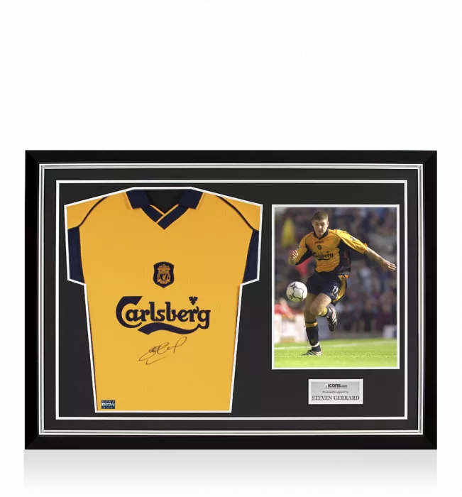 Steven Gerrard Front Signed Liverpool 2000-01 Away Shirt Home Shirt In Hero Frame: Option 1
