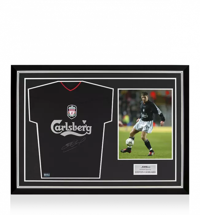 Steven Gerrard Front Signed Liverpool 2002-03 Away Shirt Home Shirt In Hero Frame: Option 1