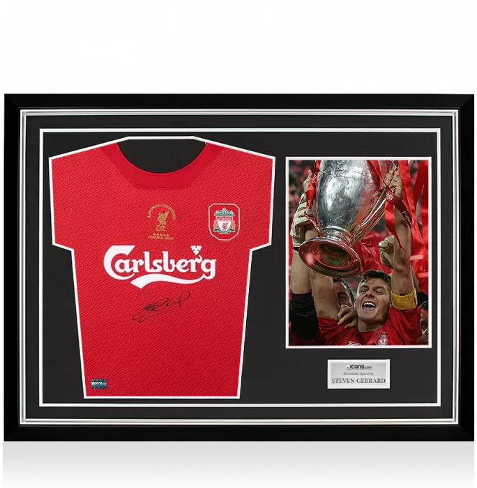 Steven Gerrard Front Signed Liverpool 2005 Home Shirt In Hero Frame: UEFA Champions League Final Edition: Option 1