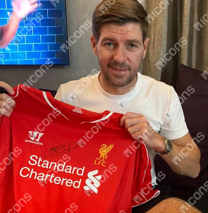 Steven Gerrard Front Signed Liverpool 2014-15 Home Shirt In Classic Frame