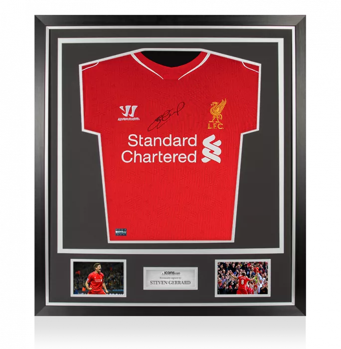 Steven Gerrard Front Signed Liverpool 2014-15 Home Shirt In Classic Frame