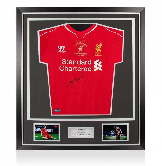 Steven Gerrard Front Signed Liverpool 2014-15 Home Shirt In Classic Frame: Liverpool Legend Special Edition