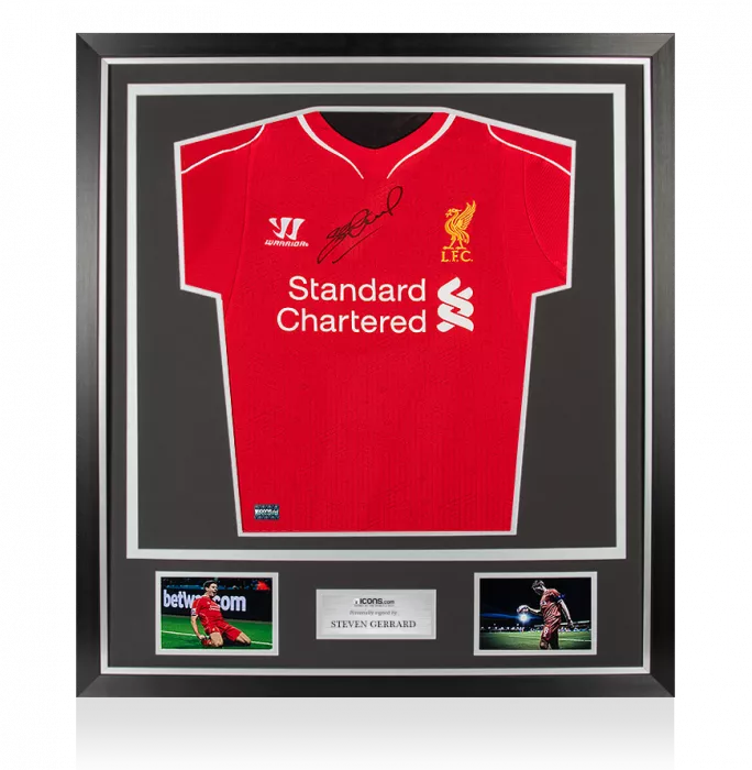 Steven Gerrard Front Signed Liverpool 2014-15 Home Shirt In Classic Frame