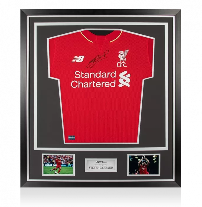 Steven Gerrard Front Signed Liverpool 2015-16 Home Shirt In Classic Frame