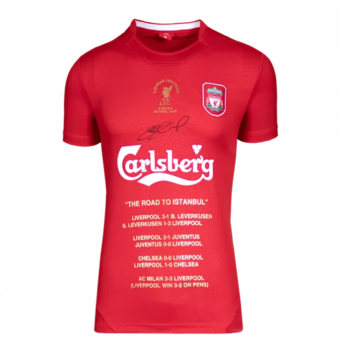 Steven Gerrard Front Signed Liverpool FC 2005 UEFA Champions League Stats Shirt